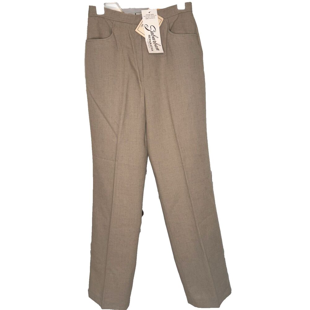 Suburban‎ Separates Linen Blend Tan Khaki Pants Womens 14 Country Miss NEW VTG